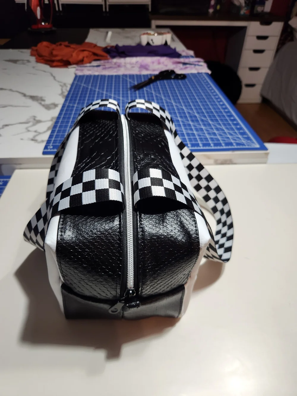 Black & White Checker Strap Cosmetic Bag